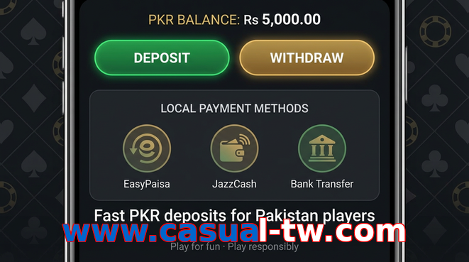Deposit and withdrawal screen with PKR methods
